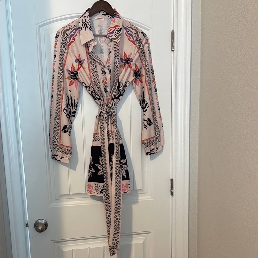 Sunday Pink and Black Floral Robe Dress